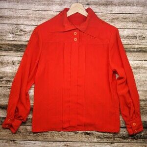 Chaus Women's Size 6 Red Vintage Three Button Shoulder Pad ChauBlouse #1507